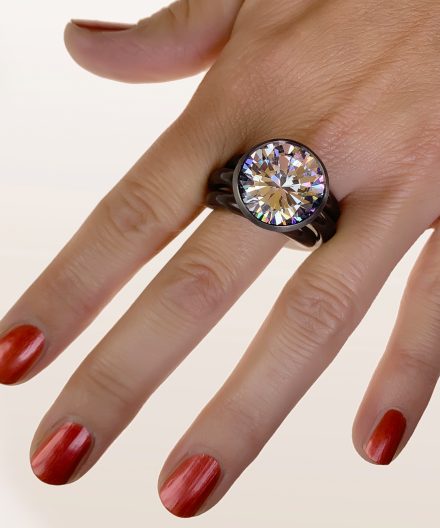 Alternative view of Ring Dakini large black with zirconia white