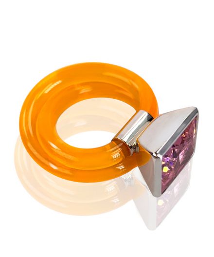 Alternative view of Ring Dakini square with zirconia pink